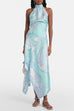 Rebadress Printed Halter Tie Knot Backless Top and Irregular Hem Maxi Skirt Set