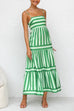 Rebadress Spaghetti Strap Tiered Color Block Striped Maxi Dress