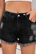 Rebadress Mid Rise Raw Hem Ripped Denim Shorts