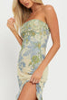 Rebadress Strapless Ruffle Slit Floral Print Maxi Dress