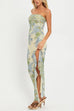 Rebadress Strapless Ruffle Slit Floral Print Maxi Dress
