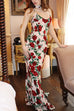Rebadress Spaghetti Strap Open Back Floral Print Maxi Dress