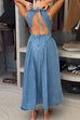 Rebadress Open Back Sleeveless A-line Denim Maxi Dress