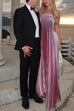 Rebadress Strapless Tube Gradient Ombre Satin Maxi Party Dress