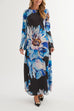 Boat Neck Long Sleeves Floral Print Maxi Dress