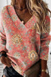 Rebadress V Neck Long Sleeves Unique Print Top