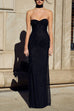 Rebadress Strapless Ruched Glitter Mesh Bodycon Maxi Gown