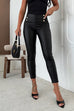 High Rise Buttons Detail Faux Leather Leggings