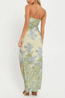 Rebadress Strapless Ruffle Slit Floral Print Maxi Dress