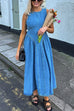 Rebadress Open Back Sleeveless A-line Denim Maxi Dress