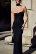 Rebadress Strapless Ruched Glitter Mesh Bodycon Maxi Gown