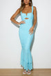 Rebadress Sleeveless Cut Out Ruched Ruffle Bodycon Maxi Dress