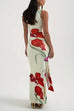Rebadress Sleeveless Tie Waist Floral Print Bodycon Maxi Dress