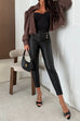 High Rise Buttons Detail Faux Leather Leggings