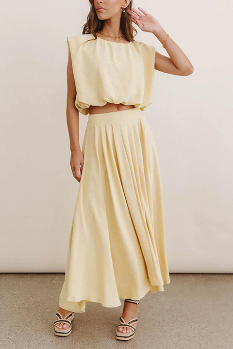 Elastic Waist A-line Flowy Maxi Skirt