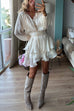 Rebadress Lantern Long Sleeves Waisted Ruffle Mini Dress