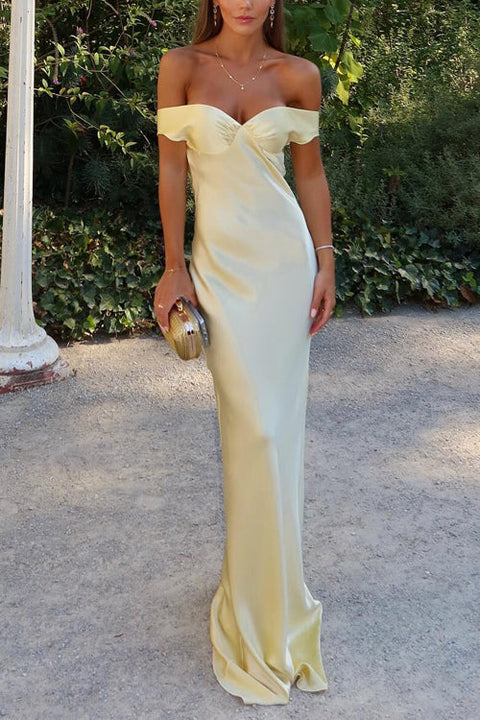 Rebadress Off Shoulder Backless Cut Out Satin Maxi Dress