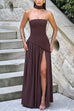 Rebadress Strapless Back Lace-up High Slit Splice Maxi Dress