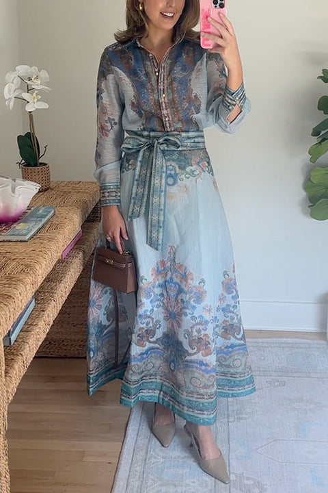 High Rise Bow Waist Unique Print Maxi Skirt