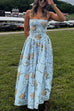 Rebadress Spaghetti Strap Waisted Floral Print A-line Maxi Dress