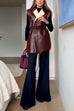Open Front Faux Leather Side Slit Shearling Vest