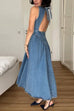 Rebadress Open Back Sleeveless A-line Denim Maxi Dress