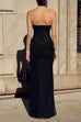 Rebadress Strapless Ruched Glitter Mesh Bodycon Maxi Gown
