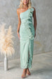 Rebadress One Shoulder Slit Ruffle Mesh Maxi Dress