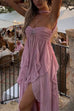 Rebadress Sleeveless Open Back High Slit Ruffle Maxi Dress