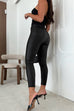 High Rise Buttons Detail Faux Leather Leggings