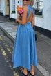 Rebadress Open Back Sleeveless A-line Denim Maxi Dress