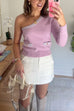 One Shoulder Long Sleeve Color Block Pocketed Sweater