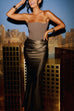 Rebadress Strapless Patchwork Satin Bodycon Maxi Party Dress