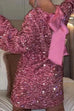 Rebadress Long Sleeves Bow Back Sequin Party Dress