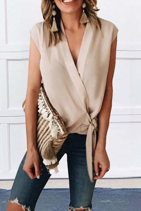 Rebadress V Neck Tie Waist Wrap Top