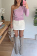 One Shoulder Long Sleeve Color Block Pocketed Sweater