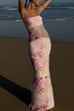 Rebadress Strapless Floral Print Mesh Bodycon Maxi Dress