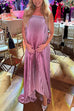 Rebadress Strapless Tube Gradient Ombre Satin Maxi Party Dress