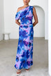 One Shoulder Ruched Floral Print Maxi Dress