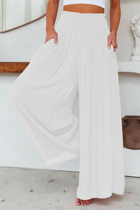 Rebadress Smocked Elastic Waist Pleated Wide Leg Pants