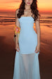 Rebadress Strapless Mesh Splice Bodycon Maxi Dress