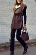 Open Front Faux Leather Side Slit Shearling Vest