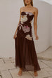 Strapless Tube Floral Print Flare Maxi Dress