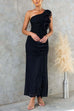 Rebadress One Shoulder Slit Ruffle Mesh Maxi Dress