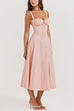 Rebadress Drawstring Neck Slit Bustier Midi Cami Dress