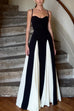 Rebadress Low Cut Color Block Swing Maxi Cami Dress
