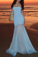 Rebadress Strapless Mesh Splice Bodycon Maxi Dress