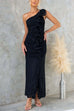 Rebadress One Shoulder Slit Ruffle Mesh Maxi Dress