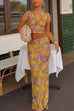 Rebadress Lace Floral Print Short Sleeves Crop Top and Bodycon Maxi Skirt Set
