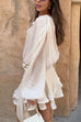 Rebadress Long Sleeves Lace-up Tie Waist Ruffle Mini Dress